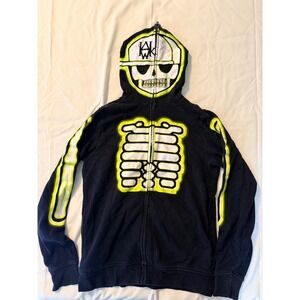 Tony Hawk Men XL Black Skeleton Full Zip Hoodie Neon Yellow Skull Graphic Fleece